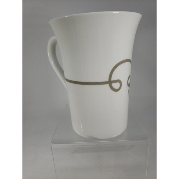 Starbucks Coffee Tea Mug Cup Gold Taupe Diamond Scroll Pattern Half Heart Handle - Picture 5 of 16